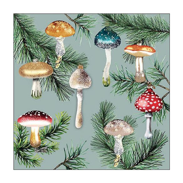 AMB.33319156 Mushroom ornaments mint papírszalvéta 33x33cm, 20db-os