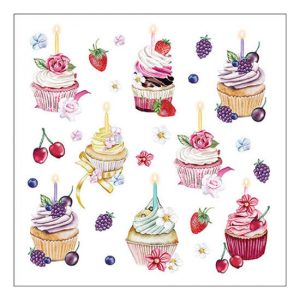 AMB.13319535 Fruity Cupcakes white papírszalvéta 33x33cm, 20db-os