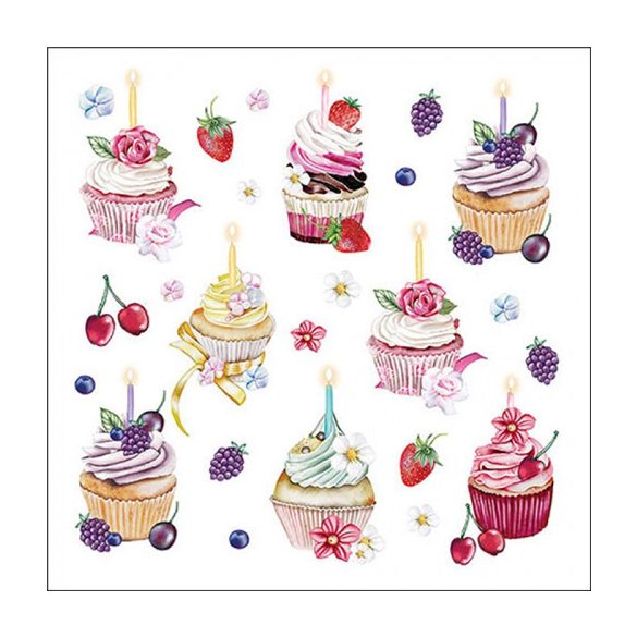 AMB.13319535 Fruity Cupcakes white papírszalvéta 33x33cm, 20db-os