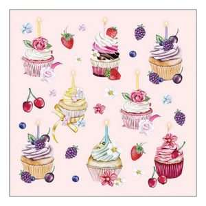 AMB.13319536 Fruity cupcakes pink papírszalvéta 33x33cm, 20db-os