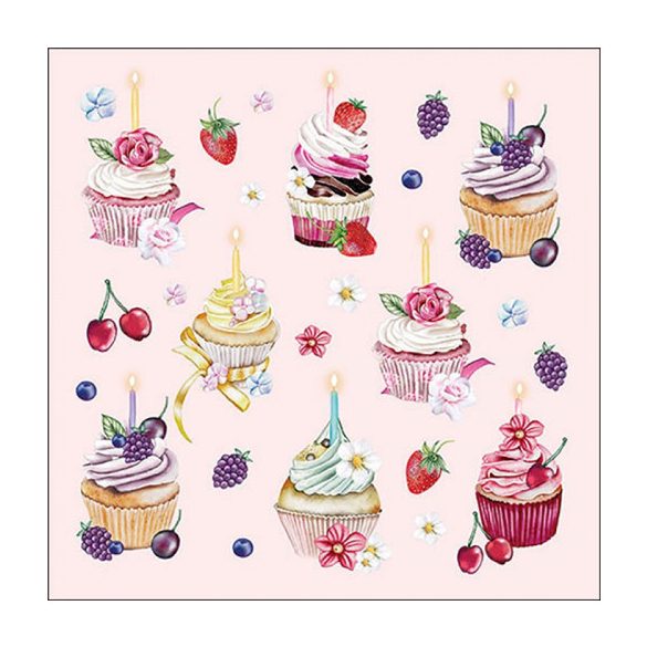 AMB.13319536 Fruity cupcakes pink papírszalvéta 33x33cm, 20db-os