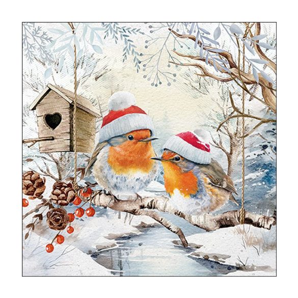 AMB.33319475 Robins in winterland papírszalvéta 33x33cm, 20db-os