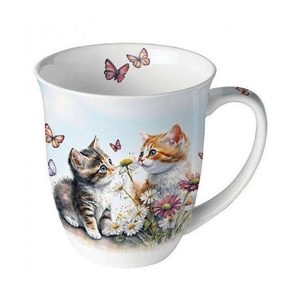 AMB.18419355 Kittens in flower field porcelánbögre 0,4l