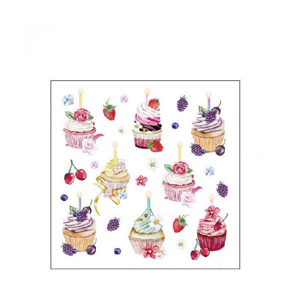 AMB.12519535 Fruity cupcakes white papírszalvéta 25x25cm,20db-os