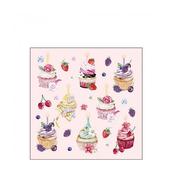 AMB.12519536 Fruity Cupcakes pink papírszalvéta 25x25cm,20db-os