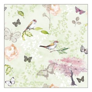 AMB.13319512 Birds and butterflies green, papírszalvéta 33x33cm, 20db-os