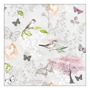 AMB.13319511 Birds and butterflies grey, papírszalvéta 33x33cm, 20db-os