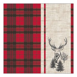 AMB.13320240 Deer plaid red papírszalvéta 33x33cm, 20db-os