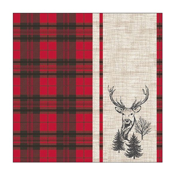 AMB.13320240 Deer plaid red papírszalvéta 33x33cm, 20db-os