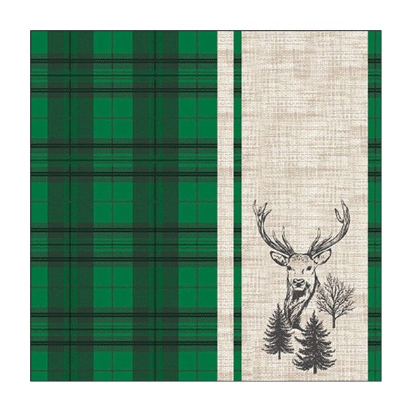 AMB.13320241 Deer plaid green papírszalvéta 33x33cm, 20db-os