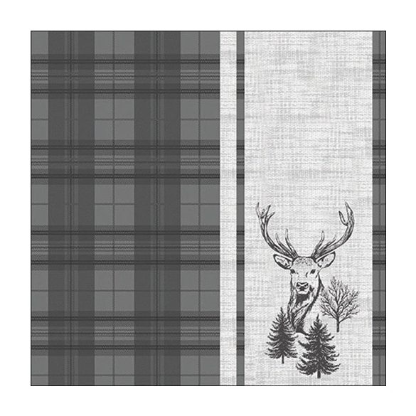 AMB.13320242 Deer plaid grey papírszalvéta 33x33cm, 20db-os