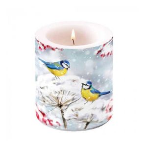 AMB.39320005 Birds in the snow átvilágítós gyertya 10x10xcm