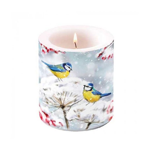 AMB.39320005 Birds in the snow átvilágítós gyertya 10x10xcm