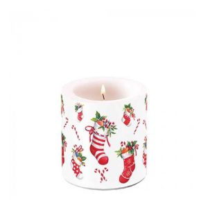 AMB.39220200 X-mas stockings white átvilágítós gyertya 8x7,5cm