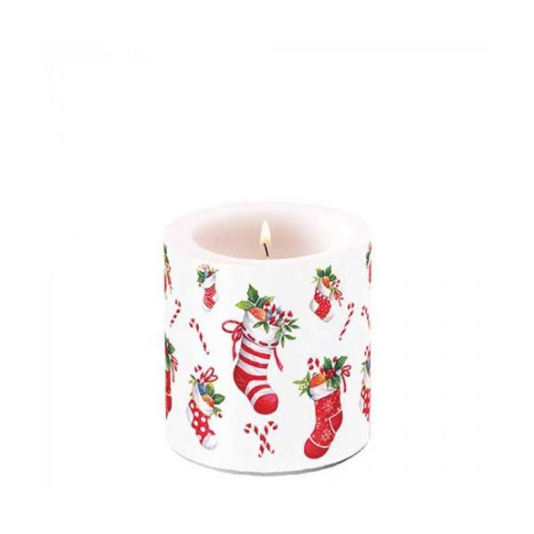 AMB.39220200 X-mas stockings white átvilágítós gyertya 8x7,5cm