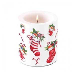 AMB.39320200 X-mas stockings white átvilágítós gyertya 10x10xcm