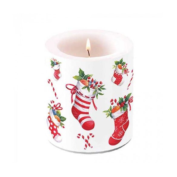 AMB.39320200 X-mas stockings white átvilágítós gyertya 10x10xcm