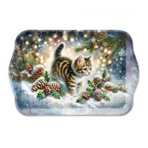 AMB.33720075 Cute cat in the snow műanyag kistálca 13x21cm