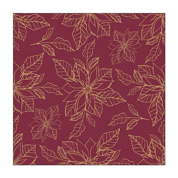 AMB.33318952 Poinsettia outline bordeaux papírszalvéta 33x33cm, 20db-os