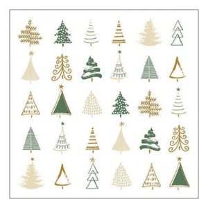 AMB.33319047 Christmas tree doodles green papírszalvéta 33x33cm, 20db-os