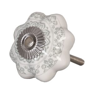 CLEEF.62336 Ajtófogantyú 4,5cm, kerámia, fehér,világos szürke mintás 