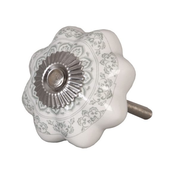 CLEEF.62336 Ajtófogantyú 4,5cm, kerámia, fehér,világos szürke mintás 