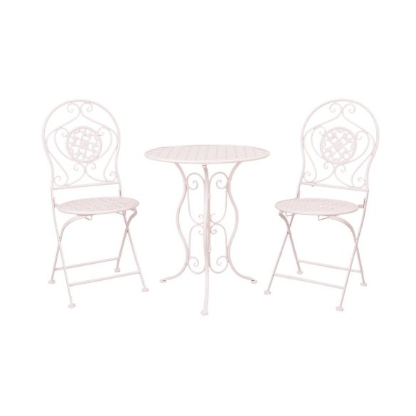 CLEEF.5Y0189 Kovácsoltvas jellegű asztal,2db székkel 60x70cm/40x40x92cm,fehér