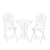   CLEEF.5Y0190 Antikfehér fém rácsos asztal 2 székkel, 60x70/40x40x92cm