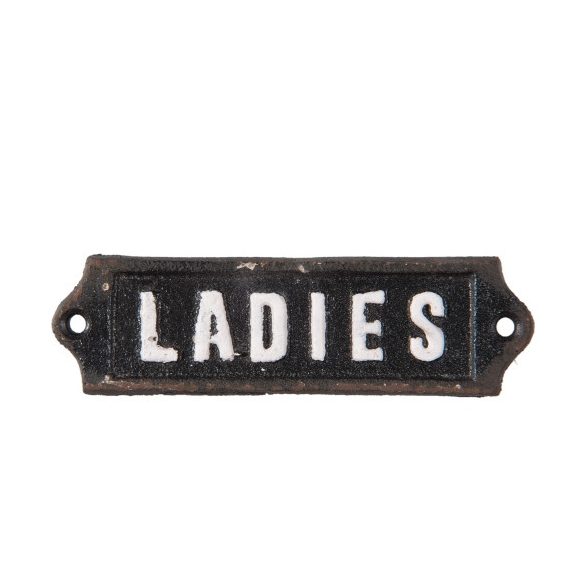 CLEEF.6Y2599 Öntöttvas ajtótábla " Ladies " felirattal, 12x1x3cm
