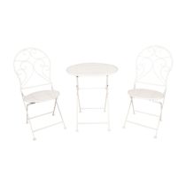   CLEEF.5Y0632 Antikolt fehér kovácsoltvas jellegű asztal, 2db székkel 60x70cm/40x40x92cm