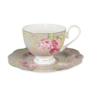 CLEEF.6CE1294 Porceláncsésze+alj 200ml, rózsaszín rózsás