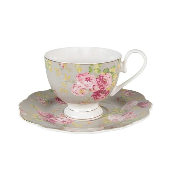 CLEEF.6CE1294 Porceláncsésze+alj 200ml, rózsaszín rózsás