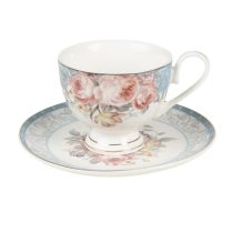  CLEEF.PECKS-2 Porceláncsésze+alj 200ml, kék-rózsaszín rózsás