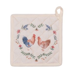 CLEEF.CAR45 Edényalátét 20x20cm, pamut, Chicken and Rooster