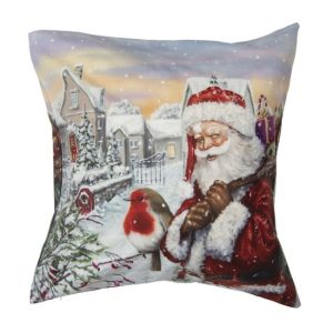 CLEEF.KT021.278 Textil párnahuzat 45x45cm, polyester, télapó és vörösbegy