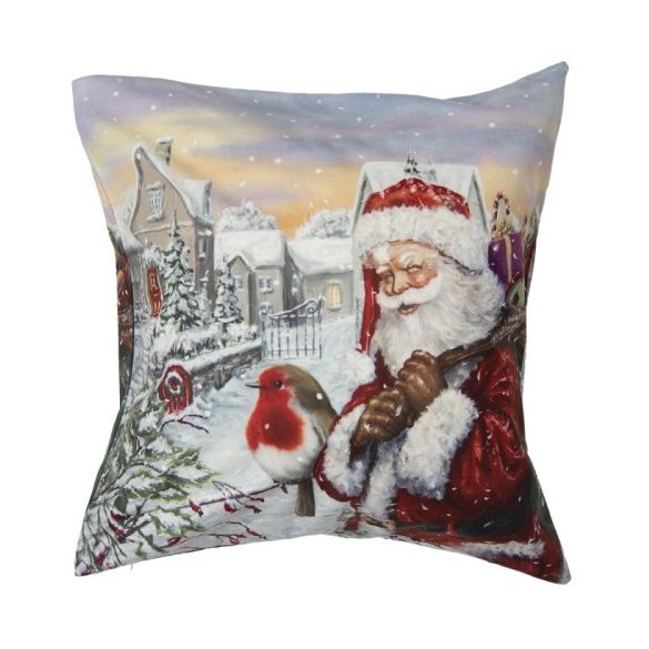 CLEEF.KT021.278 Textil párnahuzat 45x45cm, polyester, télapó és vörösbegy