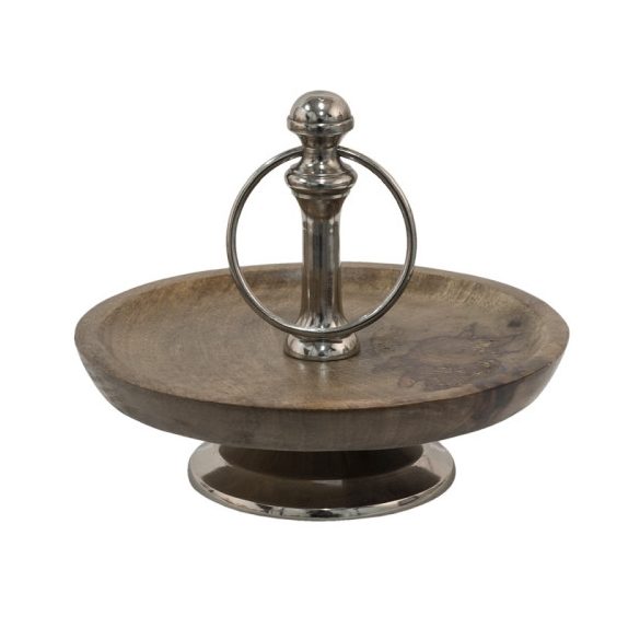 CLEEF.64953 Asztali kínáló fa-fém, 21x17cm