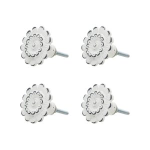 CLEEF.64886 Fémvirág ajtófogantyú antik fehér 4x3cm, 4 db-os szett