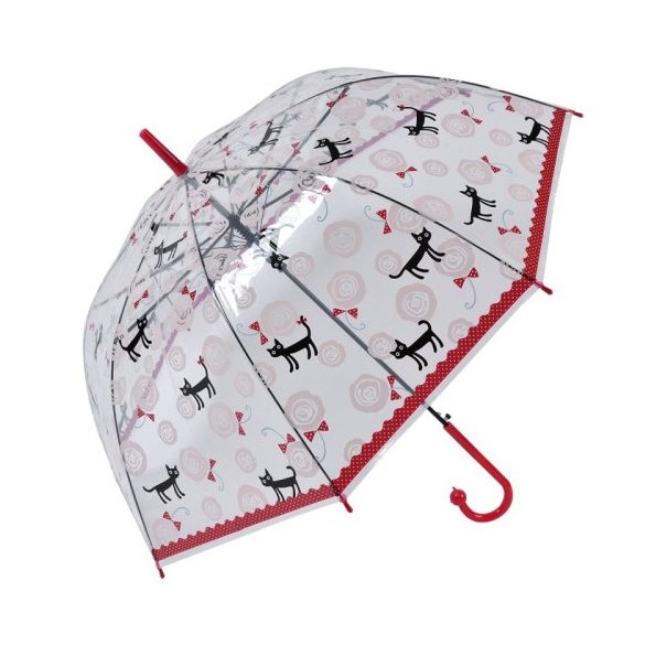 CLEEF.JZUM0055R Esernyő 86x60cm,átlátszó-piros,fekete macskás