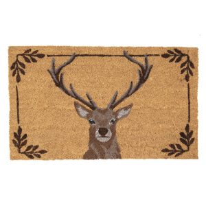 Clayre & Eef lábtörlő – 75x45 cm, barna, kókuszrost,szarvas mintával