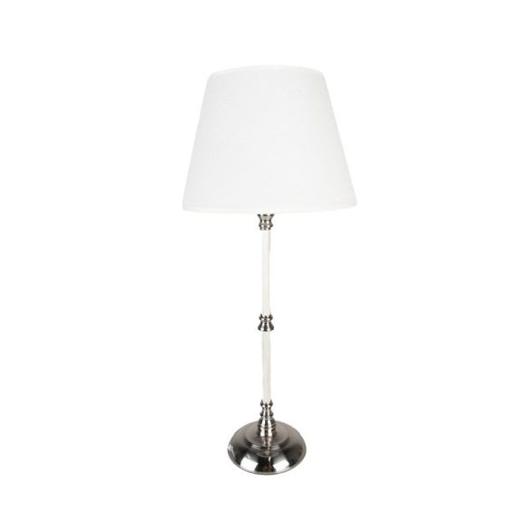 CLEEF.6LMC0068 Fehér ezüst fém asztali lámpa fehér textil-műanyag lámpaernyővel, 18x44cm