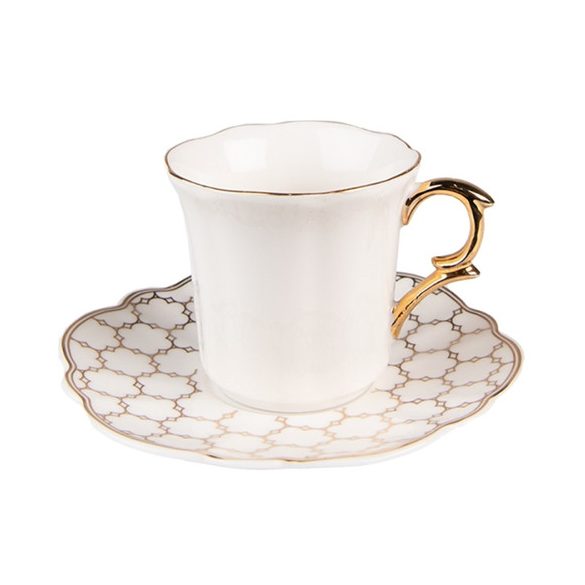 CLEEF.6CEKS0002 Porcelán kávéscsésze+alj 95ml, fehér-arany