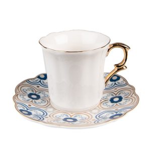 CLEEF.6CEKS0005 Porcelán kávéscsésze+alj 95ml, fehér-kék-arany