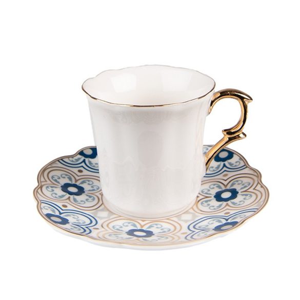 CLEEF.6CEKS0005 Porcelán kávéscsésze+alj 95ml, fehér-kék-arany