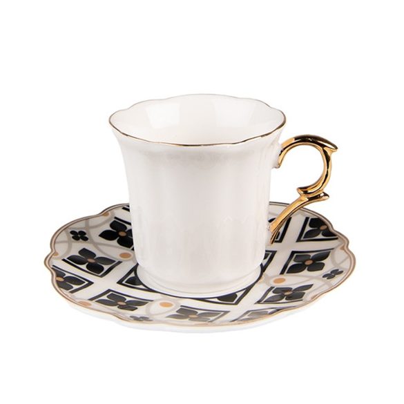 CLEEF.6CEKS0006 Porcelán kávéscsésze+alj 95ml, fekete-fehér-arany