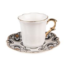   CLEEF.6CEKS0007 Porcelán kávéscsésze+alj 95ml, fekete-fehér-arany