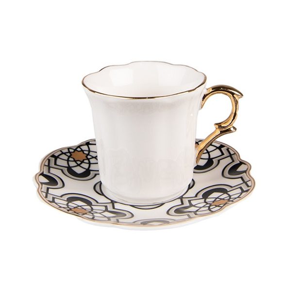 CLEEF.6CEKS0007 Porcelán kávéscsésze+alj 95ml, fekete-fehér-arany