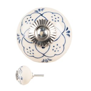 CLEEF.66270 Bézs kerámia ajtógomb kék mintával, 4x3cm