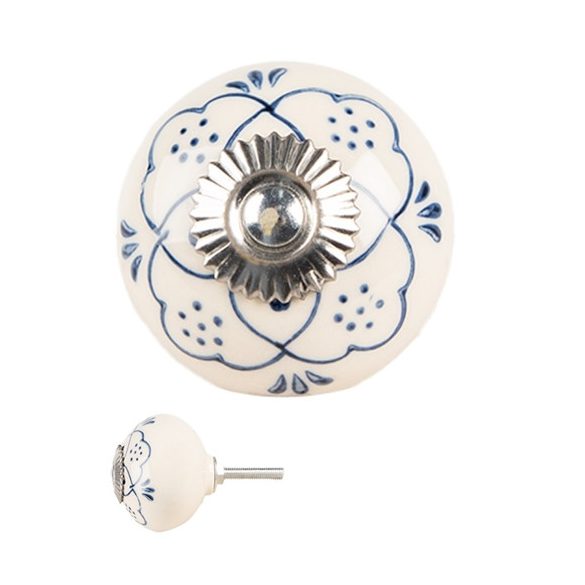 CLEEF.66270 Bézs kerámia ajtógomb kék mintával, 4x3cm