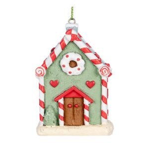 CLEEF.6PR5324 Zöld mézeskalács házikó 6x4x8cm, műanyag dekorfigura függődísz
